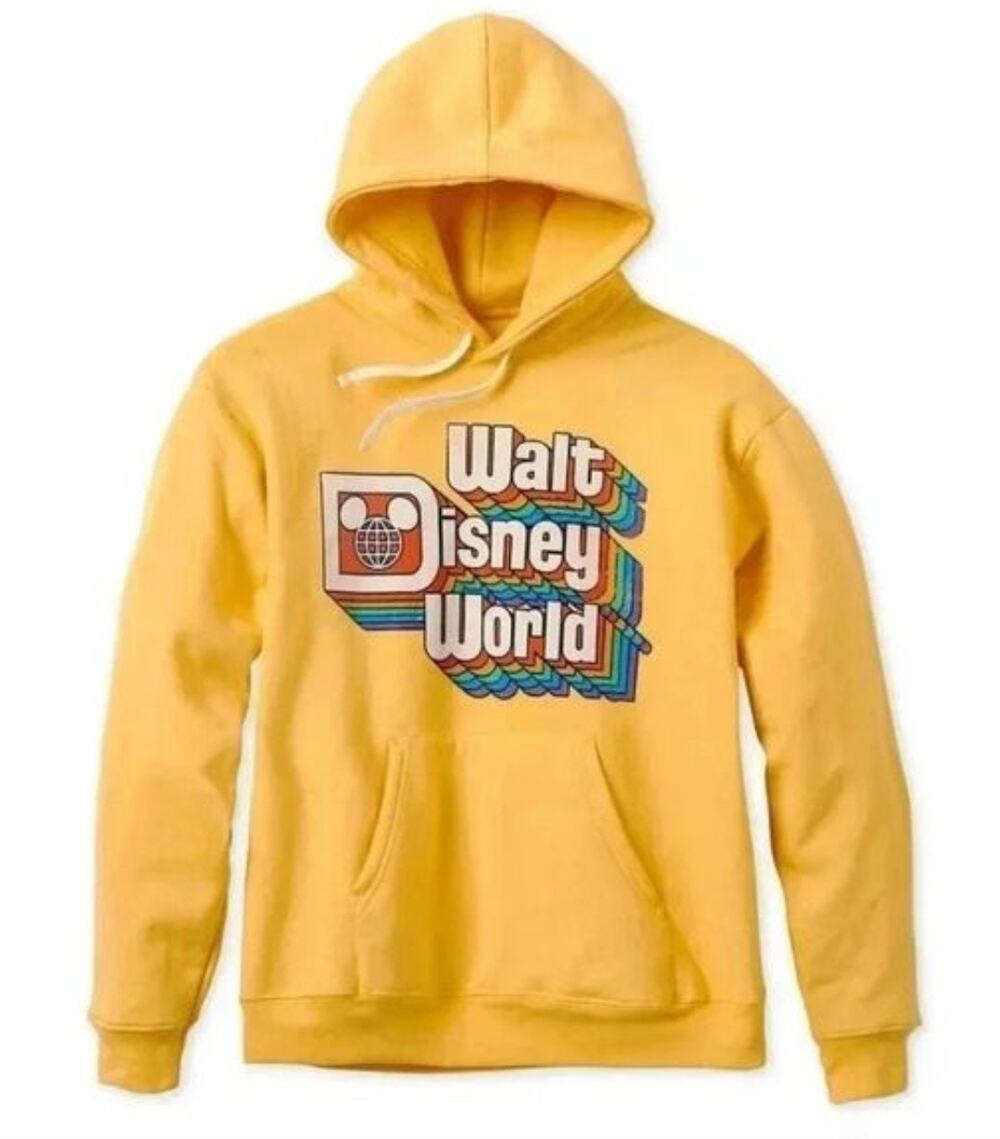 Walt Disney World Retro Logo Pullover Hoodie Mustard Yellow Mens XL Sweatshirt